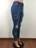 Patch Butterfly Embroidery Washed Hole Jeans