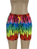 Casual Rainbow Print Shorts with Pocket