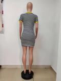 Casual Striped V Neck Mini Dress