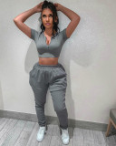 Solid Color Sport Crop Top and Pant