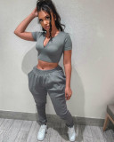 Solid Color Sport Crop Top and Pant