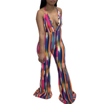 Sexy Printed Halter Flared Jumpsuit