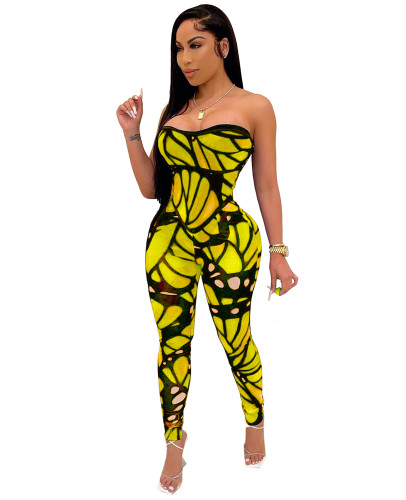 Casual Printed Strapless Jumpsuit