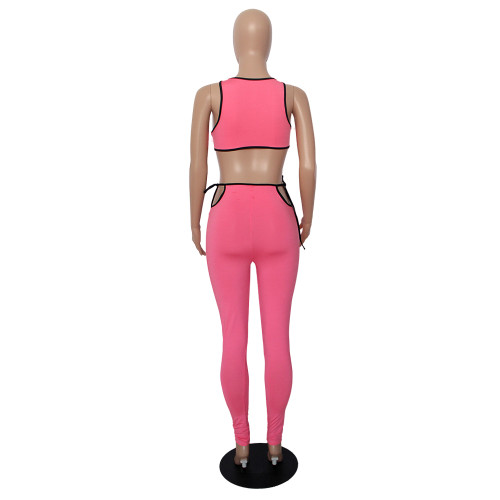 Solid Color Sleeveless Crop Top and Pants
