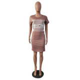 Casual Printed Poker Short Sleeve Club Dress