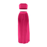 Solid Color Mesh Wrapped Top Hollow Pant and Perspective Long Skirt
