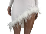 Drop Shipping Amazon Hot Selling Women's Feather Mesh Stitching Sexy dress