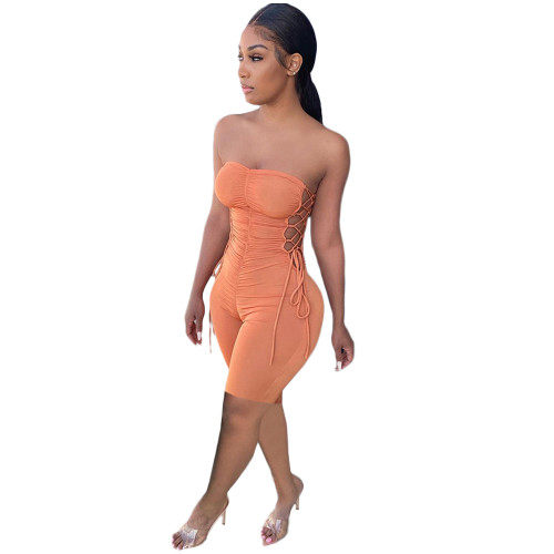 Casual Strapless Pleated Bandage Romper