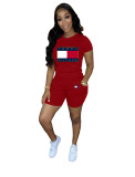 Solid Color Offset Printed Sports 2 Pcs Outfits with Pockets