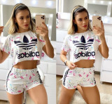 Casual Print Letter Crop Top and Shorts