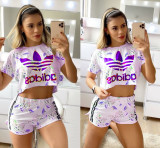 Casual Print Letter Crop Top and Shorts