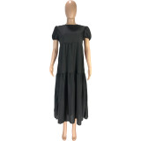 Solid Color Mid Swing Dress with Invisible Zipper