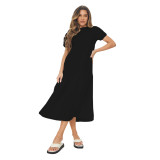 Solid Color Mid Swing Dress with Invisible Zipper