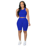 Solid Color Sleeveless Pit Two Piece Shorts Set