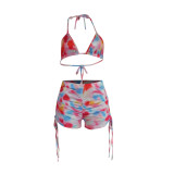 Sexy Colorful Swimwear Print Halter Crop Top and Shorts