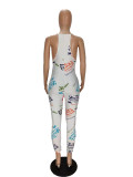 Casual Letter Printed Straps Jumpsuit with Pockets