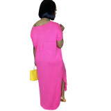 Solid Color V Neck Slits Maxi Dress with Pockets