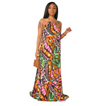 Casual Pattern Print Halter Maxi Dress