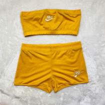 Solid Color Embroidered Letters Wrapped Shorts Set