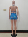 Summer Print Sexy Bikini Set and Mini Skirt