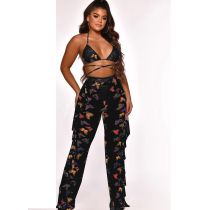 Casual Printed Mesh Two-piece Set with Panties