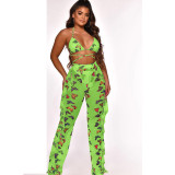 Casual Printed Mesh Two-piece Set with Panties