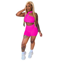 Solid Color Sexy Vest Crop and Shorts