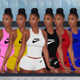 Casual Vest Embroidery Sports Two Piece Outfits