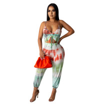 Fashion Pattern Printed  Wrap Chest Trousers Suit