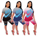 Casual Gradient Print Two Piece Outfits