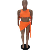 Solid Color Tie Rope Sexy Vest and Irregular Skirt