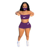 Pure Color Tube Top Yoga Two Piece Sett with Mask