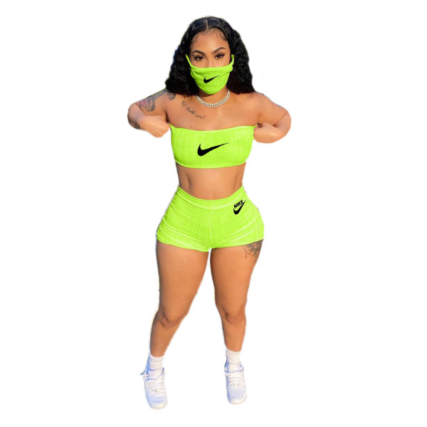 Pure Color Tube Top Yoga Two Piece Sett with Mask