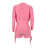 Solid Color Knitted Jacquard Three Piece Outfits