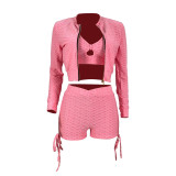 Solid Color Knitted Jacquard Three Piece Outfits
