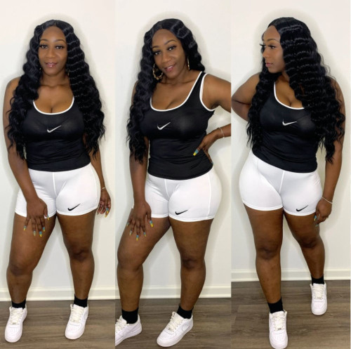 Casual Embroidery Sports Vest and Shorts