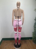 Sexy Printed Halter Bra and Trousers