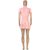 Solid Color Invisible Zipper Bodysuit and Pleated Skirt