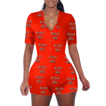 Casual Cartoon Printed Letters Home Short Jumpsuit