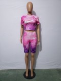 Casual Burnt Flower Hole Tie-dye Two Piece Short Set (Available 8th May)