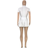 Solid Color Invisible Zipper Bodysuit and Pleated Skirt