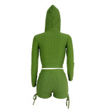 Knitted Jacquard Long Hoodie and Shorts