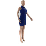 Solid Color Zipper Women's Plus Size Mini Dress