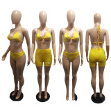 4 Piece Set Letter Offset Printed Bikini Set Tube Top and Shorts (Available 13rd May)