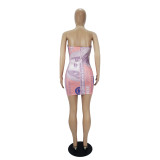 Sexy US Dollar Positioning Printed Tube Strapless Mini Dress