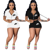 Casual Sports Hooded Shorts Two Piece Set