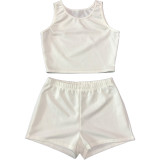 Pure Color Two Piece Pit Sports Vest and Shorts