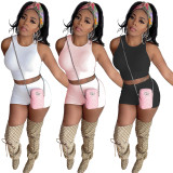 Pure Color Two Piece Pit Sports Vest and Shorts