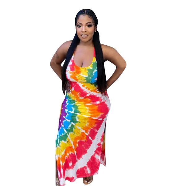 Casual Straps Tie-dye Printed Maxi Dress