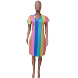 Summer V Neck Striped Midi Dress